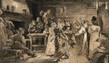 カントリーダンス（紙にペンとインクでウォッシュ）